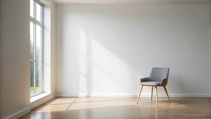 Fototapeta premium Sunlit Room with a Single Modern Chair and Large Window