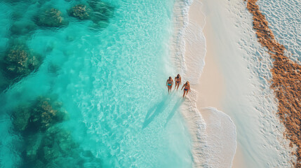 friends exploring a tropical island with turquoise water and white sand beaches
