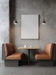 Cafe interior with booth seating