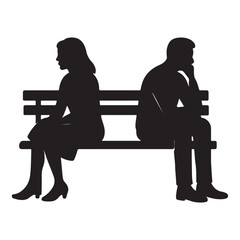 Silhouette of Man and Woman Talking on Park Bench – Communication and Relationship Concept

