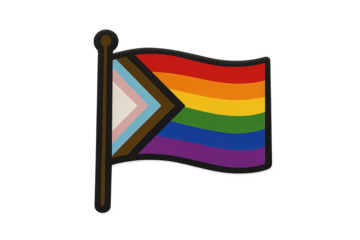 Waving inclusive flag icon with dark pole and outline on transparent background