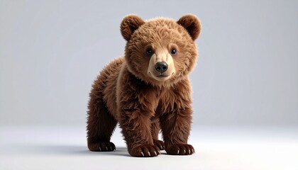 Adorable Bear Cub Portrait on White Background