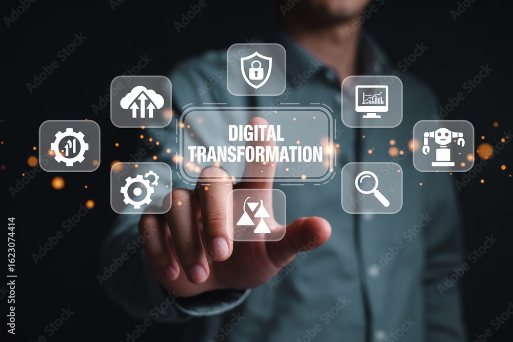 Aufkleber digital transformation technology integration modernization and innovation showing business growth a
