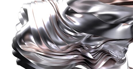 Metallic silver fabric, flowing waves, abstract background, elegant texture, modern design, 3D render.