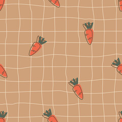 Cute carrot pattern on tartan seamless for vegetable background. Carrot vector and checked pattern easter for wallpaper, clothing, wrapping, fabric, stationery, and phone cases.