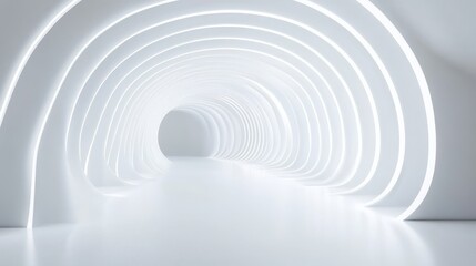 Obraz premium White Circular Tunnel, Abstract Architecture, 3D Rendering, Futuristic Design, Interior Design Abstract, Architecture