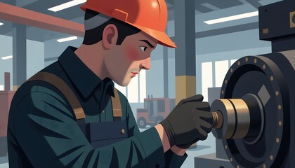 Close-Up of Male Engineer Working on Machinery in Industrial Workshop Environment