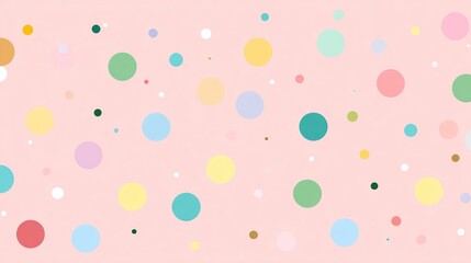 Cute pastel pink background with colorful polka dots vector, soft flat design for kids product packaging, stationery designs, digital wallpaper, or fashion fabric templates