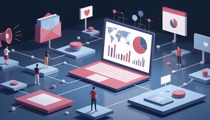 Digital Marketing Strategy Concept with Data Analysis and Business Growth Elements