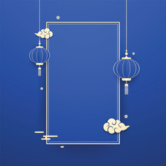 Happy Chinese new year 2026. Chinese new year banner for show product. Greeting card. China frame with lantern on red background.