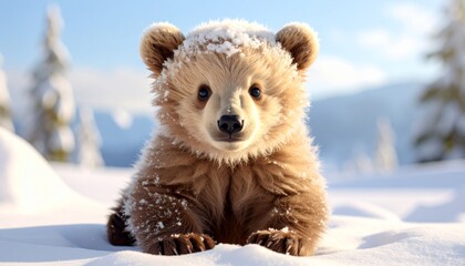 Adorable Bear Cub in Winter Wonderland