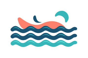 Abstract Kayak Ocean Scene: Summer Vacation Icon