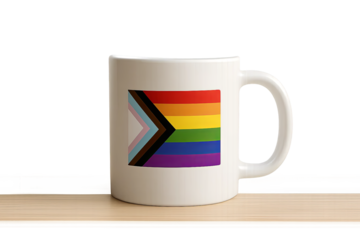 Inclusive flag icon print on white mug with transparent background