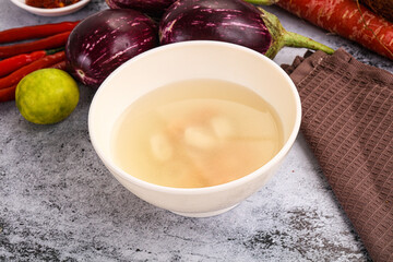 Light seafood soup with prawns