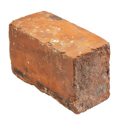 Single old red clay brick with rough texture isolated on transparent