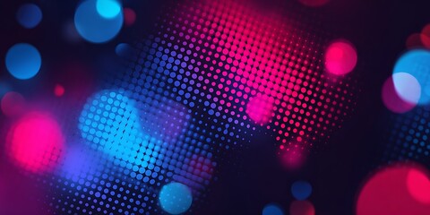 Abstract background with vibrant pink and blue bokeh lights and dots