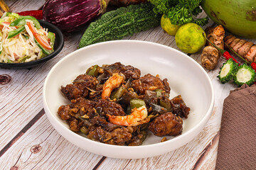 Manchirian breaded prawn with vegetables