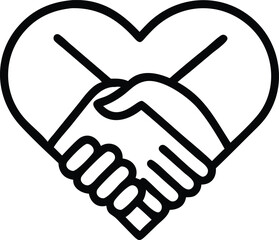 Handshake of Harmony: A symbolic representation of unity, partnership, and compassion, an image of two hands clasped together within a heart, signifying collaboration and mutual support.