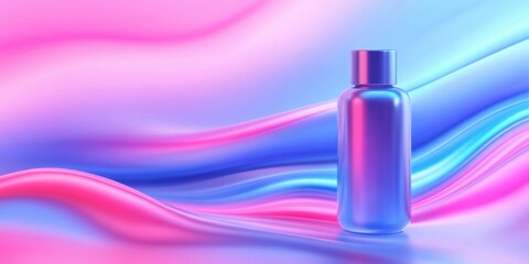 Mockup of cosmetic bottle product on pink blue gradient background. Skincare healthy beauty concept. Modern packaging container design for branding advertisement