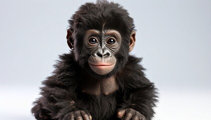 Adorable Baby Gorilla Portrait on White