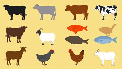Obraz premium Flat illustration of various farm animals