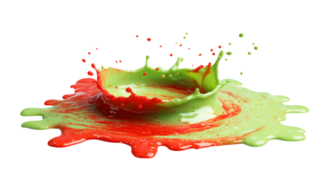 Red and green paint splash vibrant colors liquid explosion