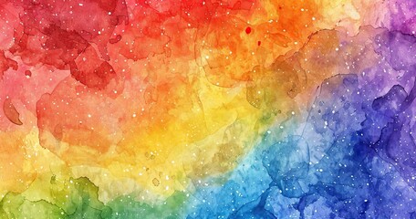 A vibrant watercolor gradient blending rainbow colors with a starry texture.