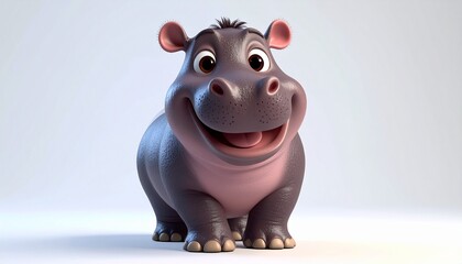Adorable Smiling Baby Hippo Character
