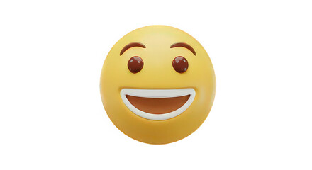 Fototapeta premium A rendered image of a yellow emoji with big smile and brown eyes on a black background in full view