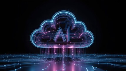 Futuristic Cloud Design Featuring AI Technology with Neon Effects