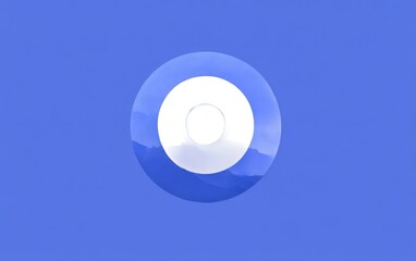 Blue circle with white inner circle and blurred mountain-like design