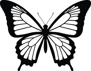 Black Butterfly Silhouette – Bold Monochrome Design with Wing Veins for Nature, Decorative, and Minimalist Themes