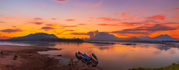 Mekong river and mountain scenery in the morning,Kaeng Khut couple scenery, Chiang Khan, Thailand,View of Kaeng Khut Khu Chiang Khan District, Loei Province, Thailand 