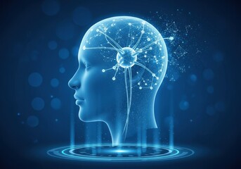 Obraz premium Artificial Intelligence Neural Network Concept with Human Head Silhouette