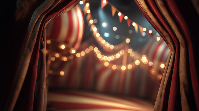 dark atmospheric circus tents with glowing string lights at night, mysterious carnival fairground scene — ideal for halloween posters, eerie event invitations, gothic themed designs, or dramatic story