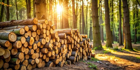 Sunlit Forest Logs Stacked in a Woodland Setting