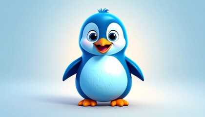 Cute Adorable Blue Cartoon Penguin Illustration