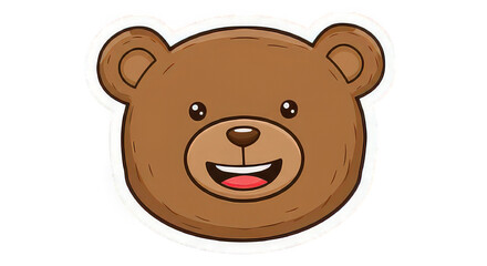 Fototapeta premium A cartoon illustration of a brown teddy bear head with a happy expression and a white outline around it