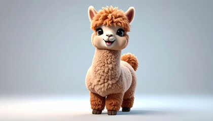Cute Fluffy Cartoon Alpaca Character