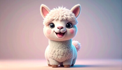 Adorable Fluffy Cartoon Llama Character