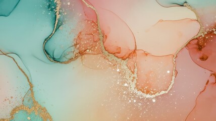 Fototapeta premium Abstract fluid art with shimmering gold accents and pastel gradients, elegant swirls
