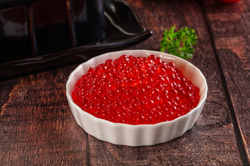 Salmon red caviar in the bowl
