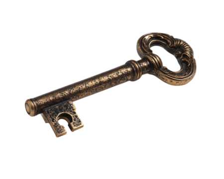 Old rusty vintage metal key isolated on white