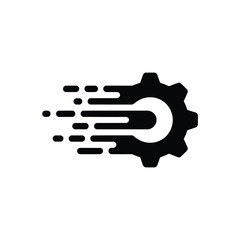 Fast moving gear icon representing speed efficiency and technology