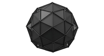 Intricate geometric dark gray futuristic egg shaped object with faceted panels isolated on white background