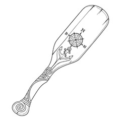 Illustration of an oar with a compass and anchor design colouring page © sumit