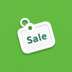 White sale tag on green background