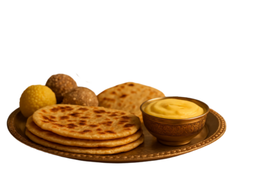 Traditional Indian Food with Puran Poli and Ladoos, Gudi Padwa Festive food 