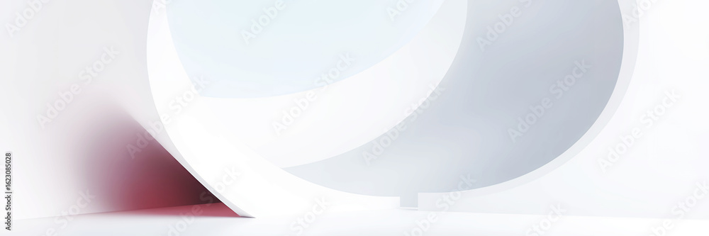 Aufkleber abstract close up of a white curved shape with a red shadow on a white surface backdrop