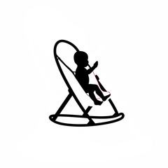 Silhouette of a baby bouncing in a baby bouncer chair on white background